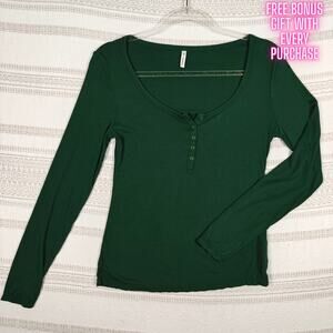 Halara Green Long Sleeve Button Front Top Size L Used